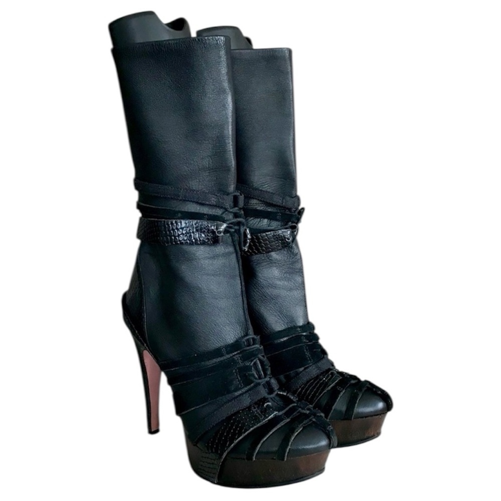 Herve Leger Leather platform boots Y2K